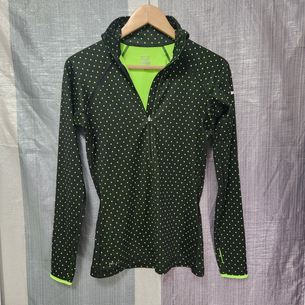 Nike Pro Hyperwarm Dri-FIT Polka Dot Quarter Zip Top Black Volt 548751-019 Small